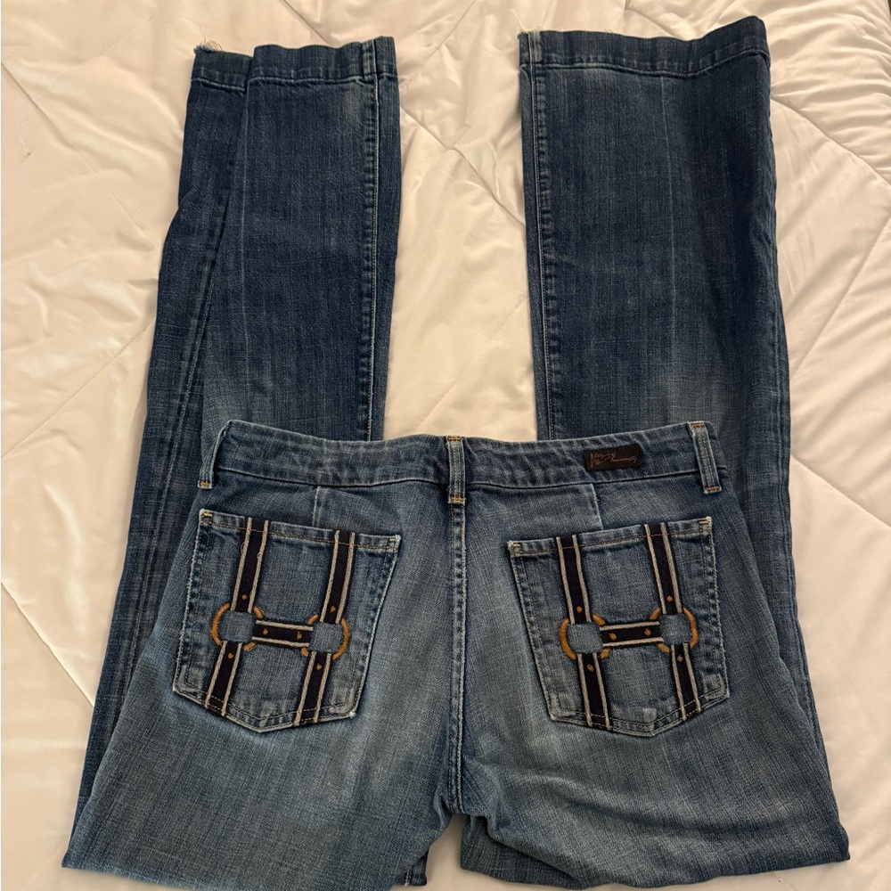 Citizens Of Humanity Blue Low Rise Flare Jeans with Decorative Pockets